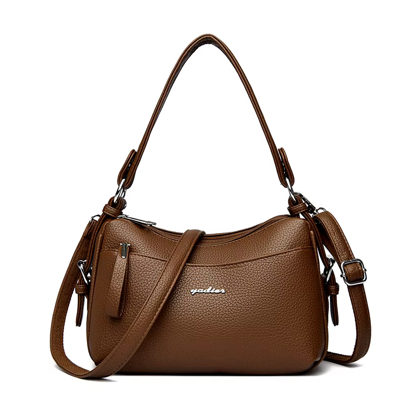 Wholesale PU Leather Women's Handbag Preppy Vintage Style Shoulder Bag Chains Decoration Zipper Closure Crossbody Messenger Bag